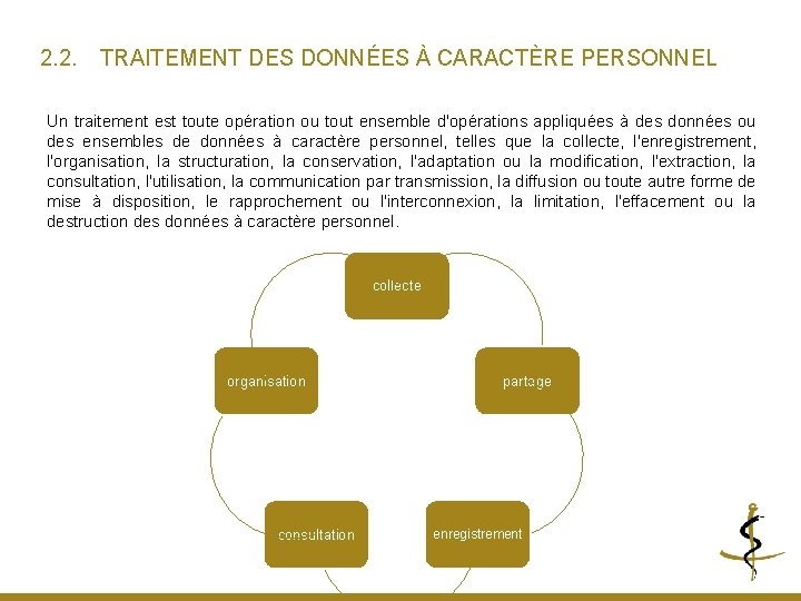 2. 2. TRAITEMENT DES DONNÉES À CARACTÈRE PERSONNEL Un traitement est toute opération ou