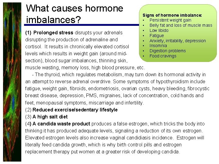 What causes hormone imbalances? Signs of hormone imbalance: • Persistent weight gain • Belly