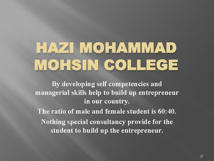 HAZI MOHAMMAD MOHSIN COLLEGE By developing self competencies and managerial skills help to build