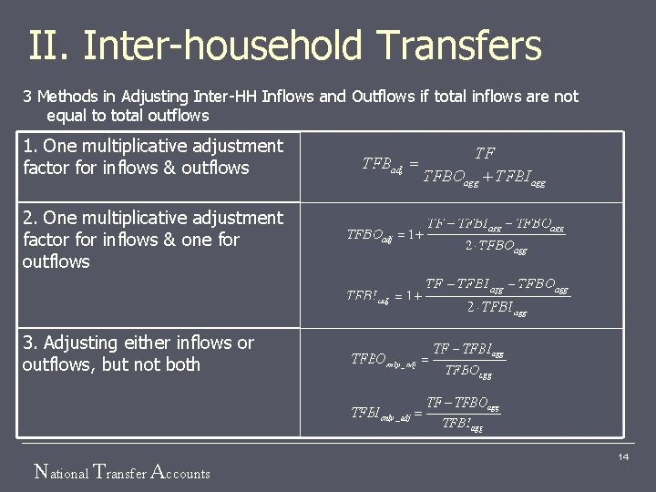 II. Inter-household Transfers 3 Methods in Adjusting Inter-HH Inflows and Outflows if total inflows