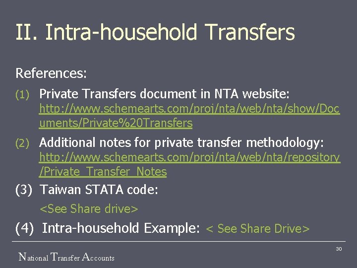 II. Intra-household Transfers References: (1) Private Transfers document in NTA website: http: //www. schemearts.