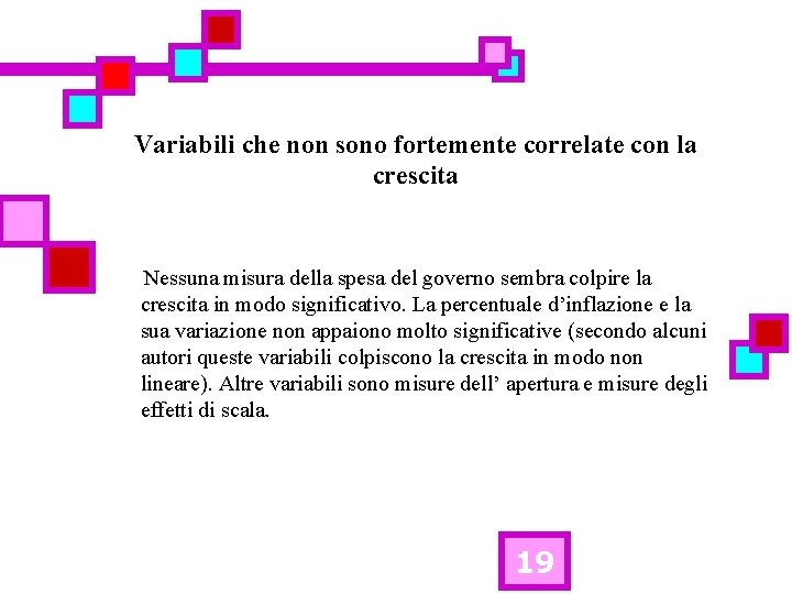 Variabili che non sono fortemente correlate con la crescita Nessuna misura della spesa del