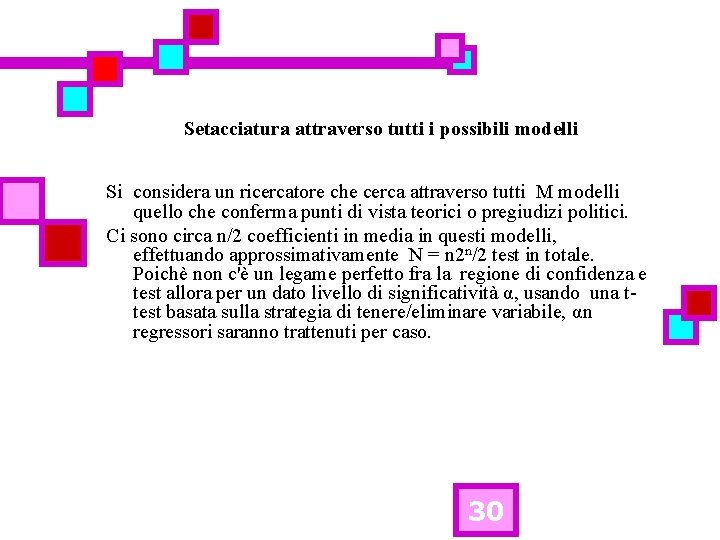 Setacciatura attraverso tutti i possibili modelli Si considera un ricercatore che cerca attraverso tutti