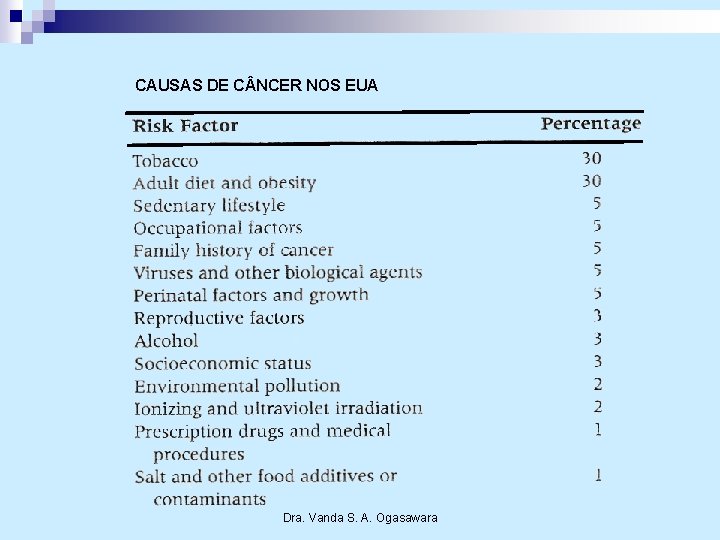 CAUSAS DE C NCER NOS EUA Dra. Vanda S. A. Ogasawara 