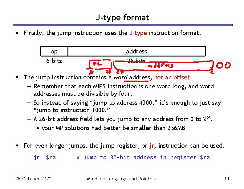 J-type format § Finally, the jump instruction uses the J-type instruction format. op address