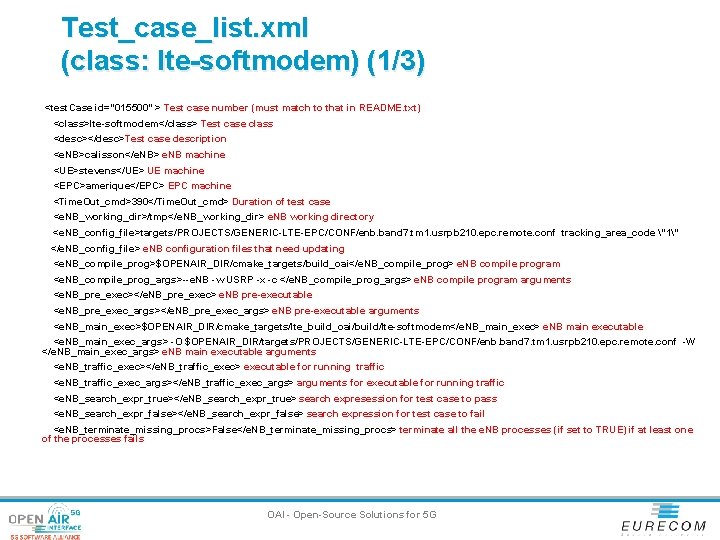 Test_case_list. xml (class: lte-softmodem) (1/3) <test. Case id="015500" > Test case number (must match