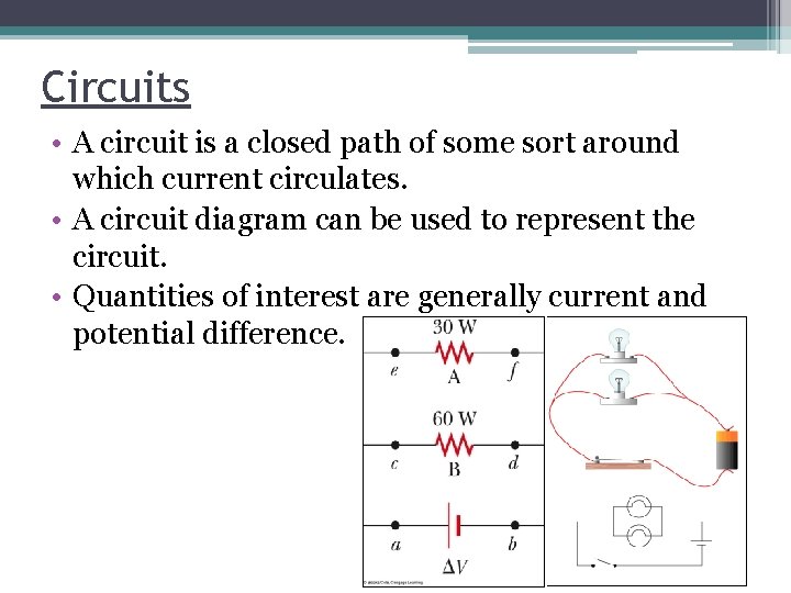 Circuits • A circuit is a closed path of some sort around which current