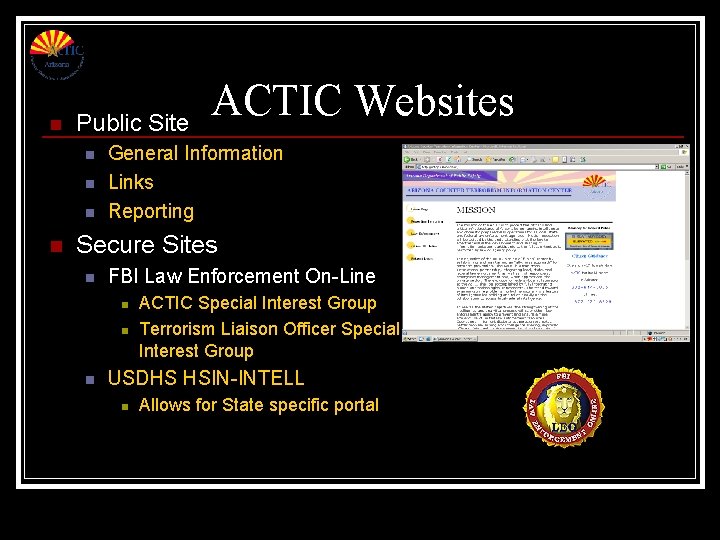 n Public Site n n ACTIC Websites General Information Links Reporting Secure Sites n n Public Site n n ACTIC Websites General Information Links Reporting Secure Sites n