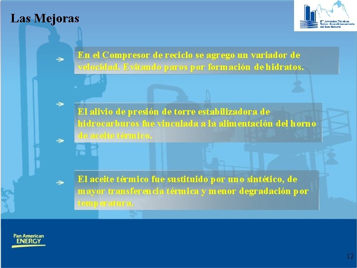Las Mejoras En el Compresor de reciclo se agrego un variador de velocidad. Evitando