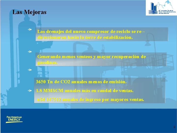 Las Mejoras Los drenajes del nuevo compresor de reciclo se re – direccionaron hacia