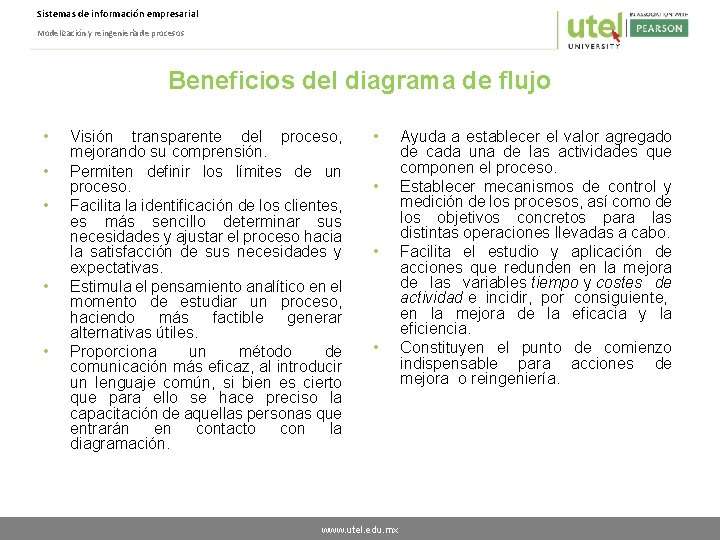 Sistemas de información empresarial Modelización y reingeniería de procesos Beneficios del diagrama de flujo