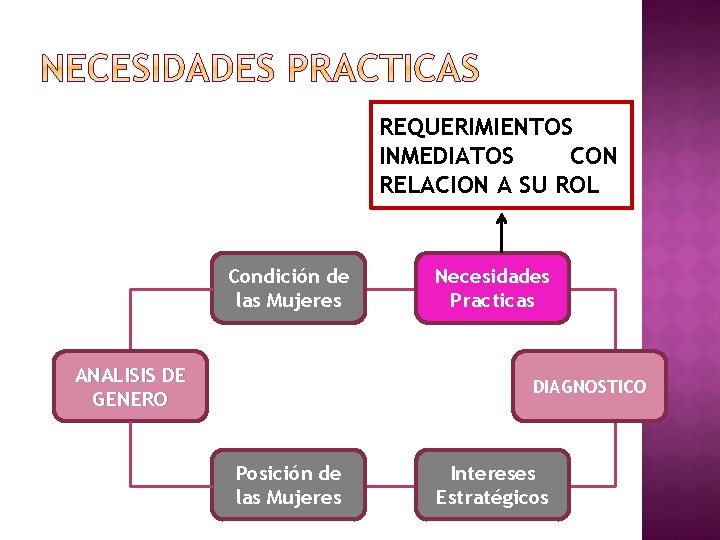 REQUERIMIENTOS INMEDIATOS CON RELACION A SU ROL Condición de las Mujeres ANALISIS DE GENERO