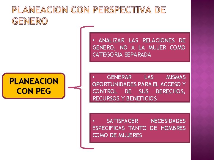  • ANALIZAR LAS RELACIONES DE GENERO, NO A LA MUJER COMO CATEGORIA SEPARADA