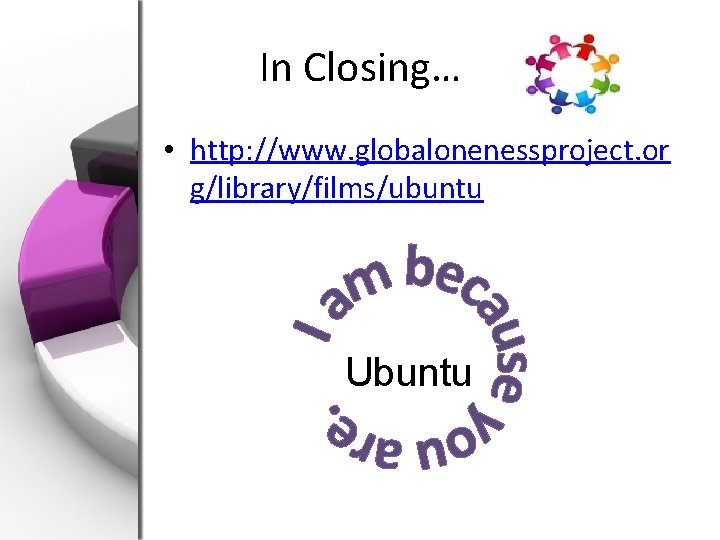 In Closing… • http: //www. globalonenessproject. or g/library/films/ubuntu Ubuntu 