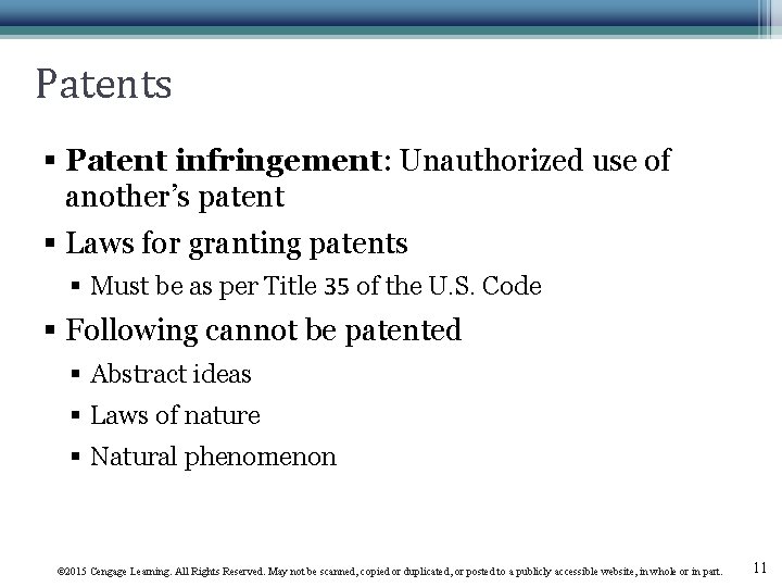 Patents § Patent infringement: Unauthorized use of another’s patent § Laws for granting patents