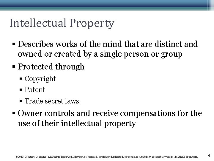Intellectual Property § Describes works of the mind that are distinct and owned or