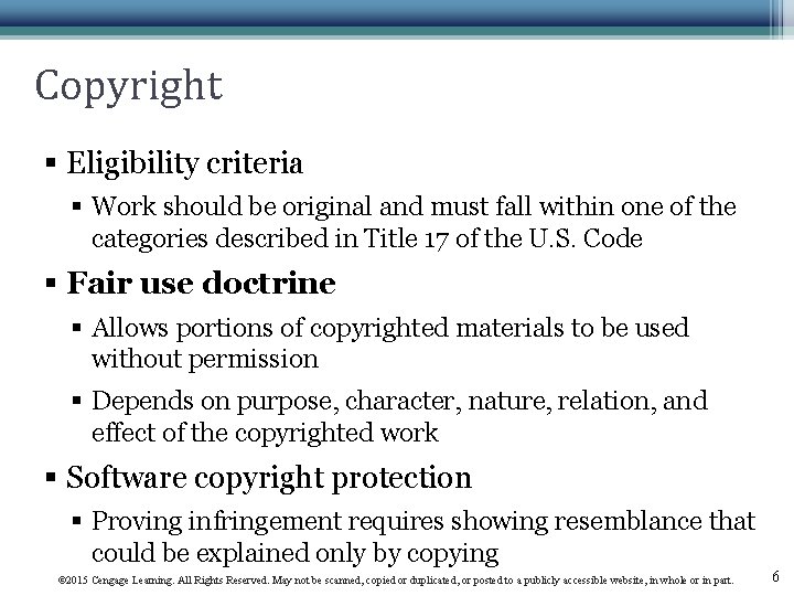Copyright § Eligibility criteria § Work should be original and must fall within one