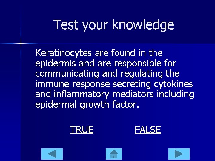 Test your knowledge Keratinocytes are found in the epidermis and are responsible for communicating