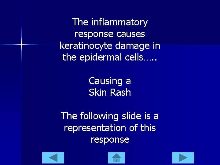 The inflammatory response causes keratinocyte damage in the epidermal cells…. . Causing a Skin