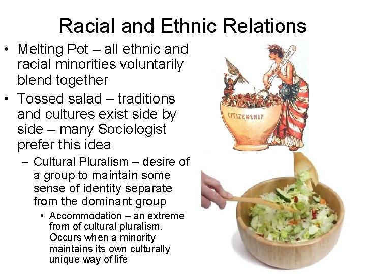 Racial and Ethnic Relations • Melting Pot – all ethnic and racial minorities voluntarily