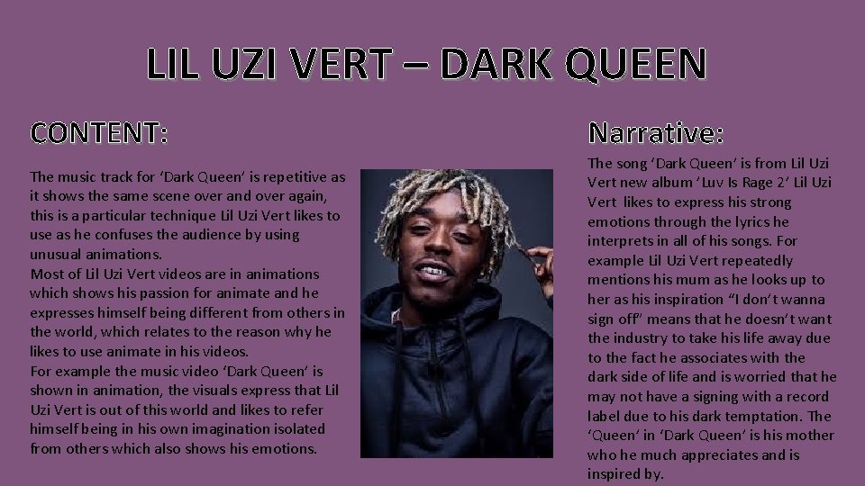 LIL UZI VERT – DARK QUEEN CONTENT: The music track for ‘Dark Queen’ is LIL UZI VERT – DARK QUEEN CONTENT: The music track for ‘Dark Queen’ is