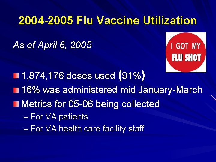 2004 -2005 Flu Vaccine Utilization As of April 6, 2005 1, 874, 176 doses