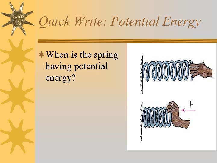 Quick Write: Potential Energy ¬When is the spring having potential energy? 