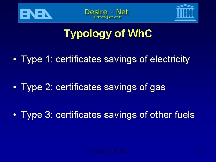 Typology of Wh. C • Type 1: certificates savings of electricity • Type 2: