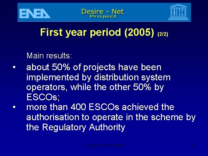 First year period (2005) (2/2) Main results: • • about 50% of projects have