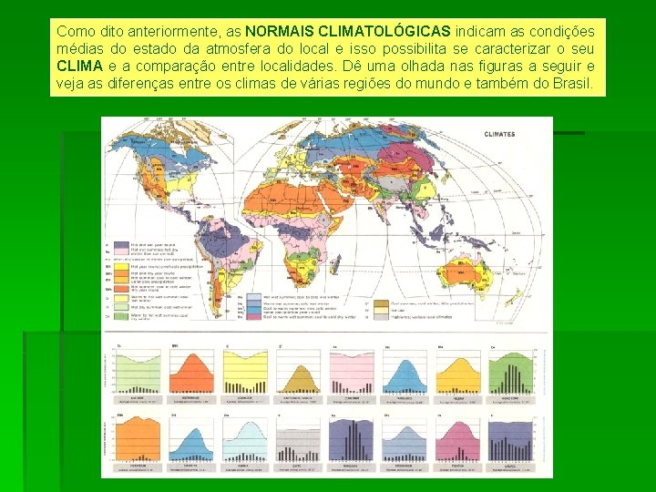 Como dito anteriormente, as NORMAIS CLIMATOLÓGICAS indicam as condições médias do estado da atmosfera