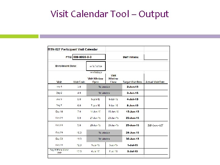 Visit Calendar Tool – Output 