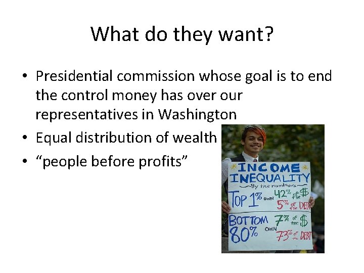 What do they want? • Presidential commission whose goal is to end the control