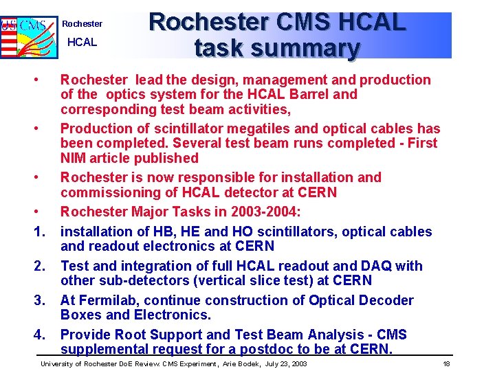 Rochester HCAL • • 1. 2. 3. 4. Rochester CMS HCAL task summary Rochester