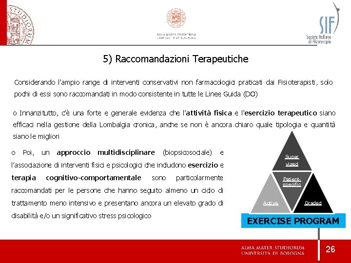 5) Raccomandazioni Terapeutiche Considerando l’ampio range di interventi conservativi non farmacologici praticati dai Fisioterapisti, 5) Raccomandazioni Terapeutiche Considerando l’ampio range di interventi conservativi non farmacologici praticati dai Fisioterapisti,