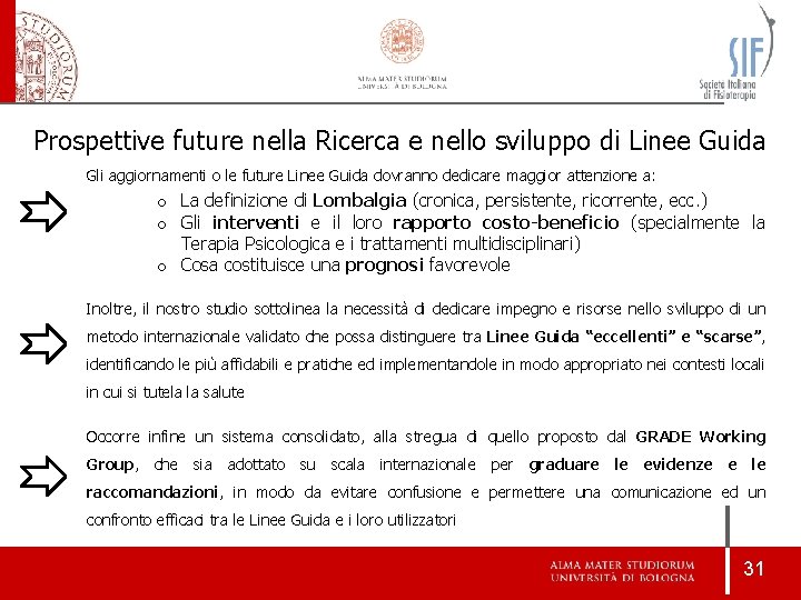 Prospettive future nella Ricerca e nello sviluppo di Linee Guida Gli aggiornamenti o le Prospettive future nella Ricerca e nello sviluppo di Linee Guida Gli aggiornamenti o le