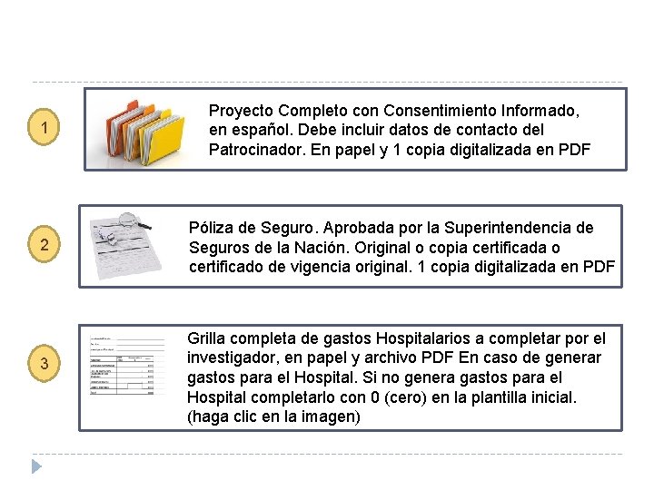 1 Proyecto Completo con Consentimiento Informado, en español. Debe incluir datos de contacto del