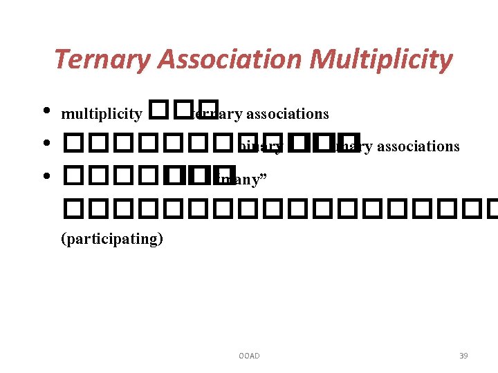 Ternary Association Multiplicity • multiplicity ��� ternary associations • ������ binary ��� unary associations