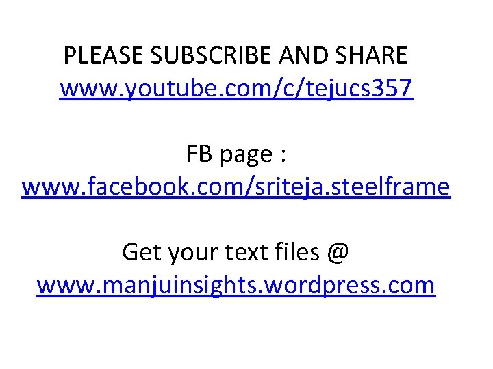 PLEASE SUBSCRIBE AND SHARE www. youtube. com/c/tejucs 357 FB page : www. facebook. com/sriteja.