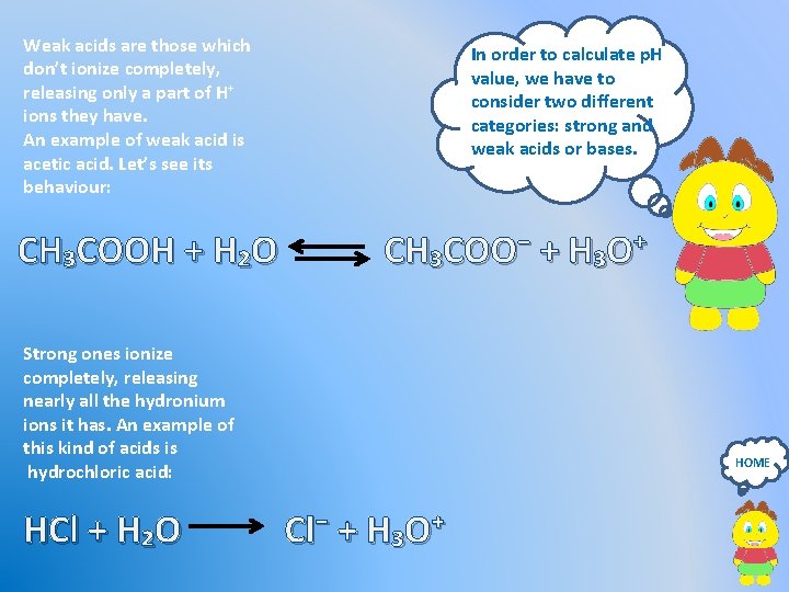 Weak acids are those which don’t ionize completely, releasing only a part of H⁺