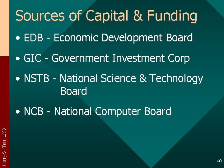 Sources of Capital & Funding • EDB - Economic Development Board • GIC -