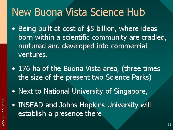 New Buona Vista Science Hub • Being built at cost of $5 billion, where