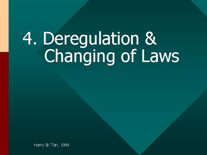 4. Deregulation & Changing of Laws Harry SK Tan, 1999 