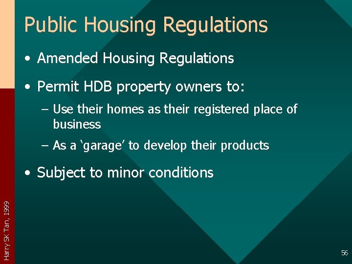 Public Housing Regulations • Amended Housing Regulations • Permit HDB property owners to: –