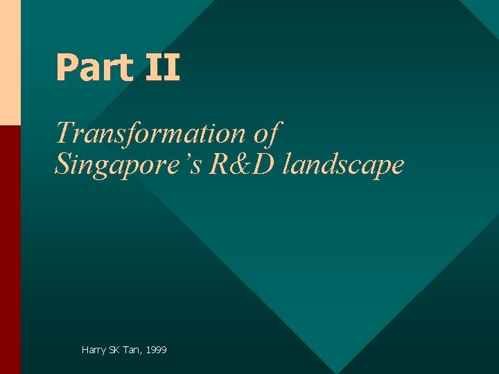 Part II Transformation of Singapore’s R&D landscape Harry SK Tan, 1999 
