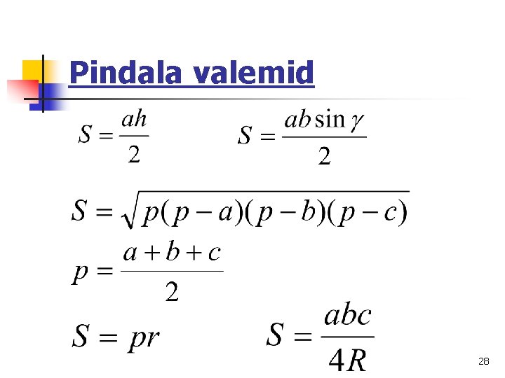 Pindala valemid 28 