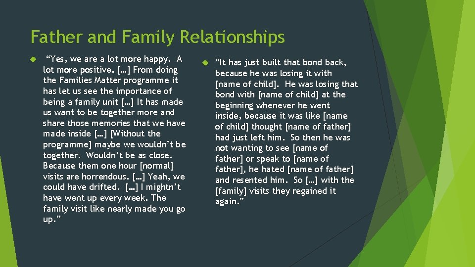 Father and Family Relationships “Yes, we are a lot more happy. A lot more