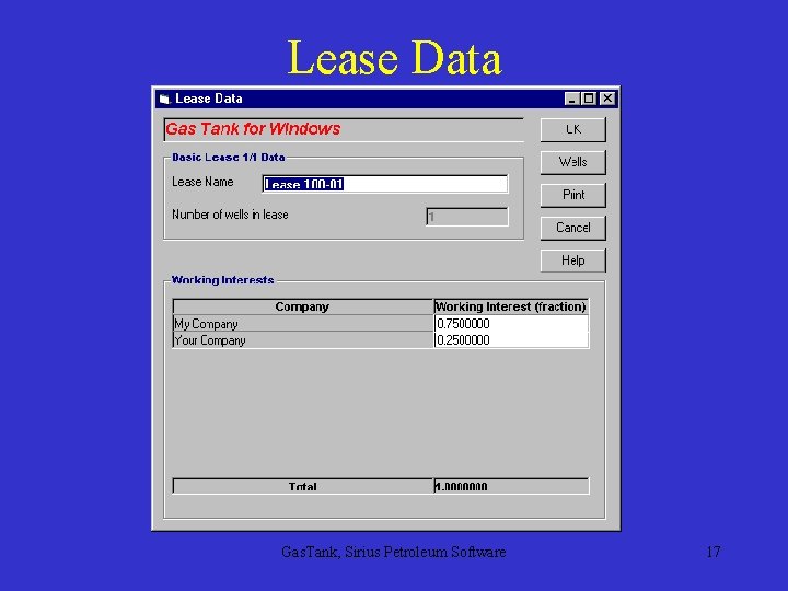 Lease Data Gas. Tank, Sirius Petroleum Software 17 