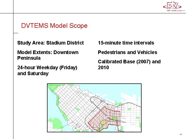 DVTEMS Model Scope Study Area: Stadium District 15 -minute time intervals Model Extents: Downtown DVTEMS Model Scope Study Area: Stadium District 15 -minute time intervals Model Extents: Downtown