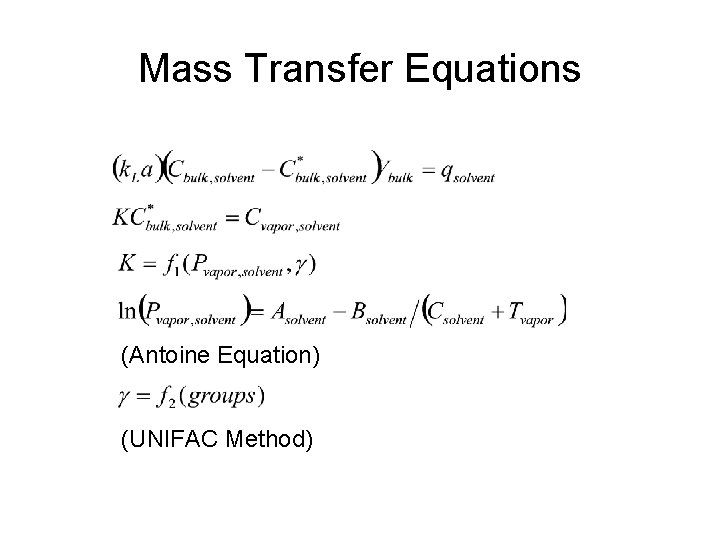 Mass Transfer Equations (Antoine Equation) (UNIFAC Method) 