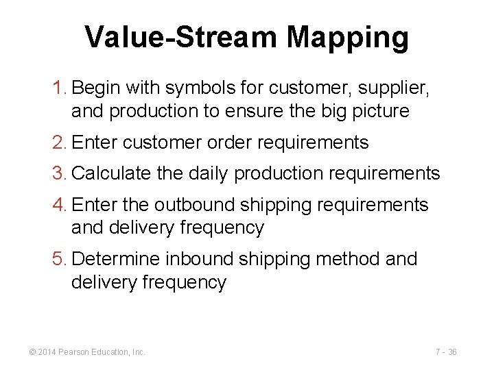 Value-Stream Mapping 1. Begin with symbols for customer, supplier, and production to ensure the
